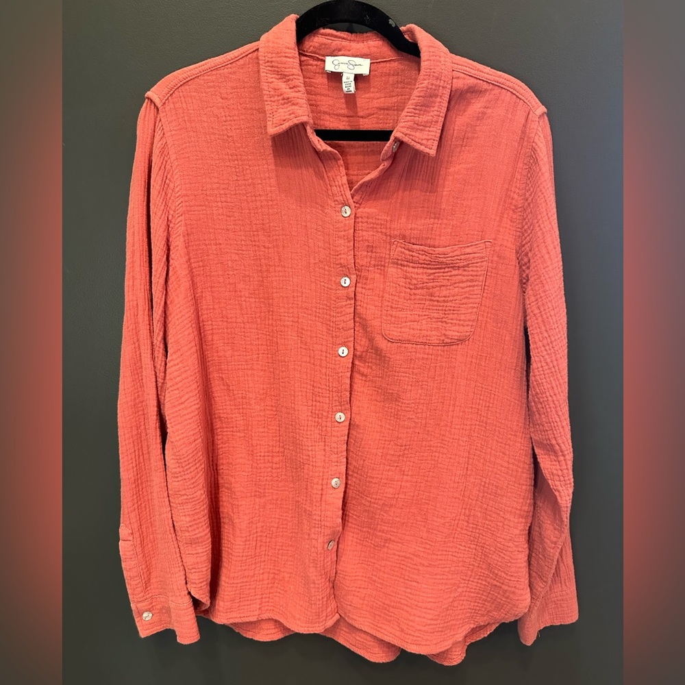 Jessica Simpson | Women's Button Down Top | Coral | Medium